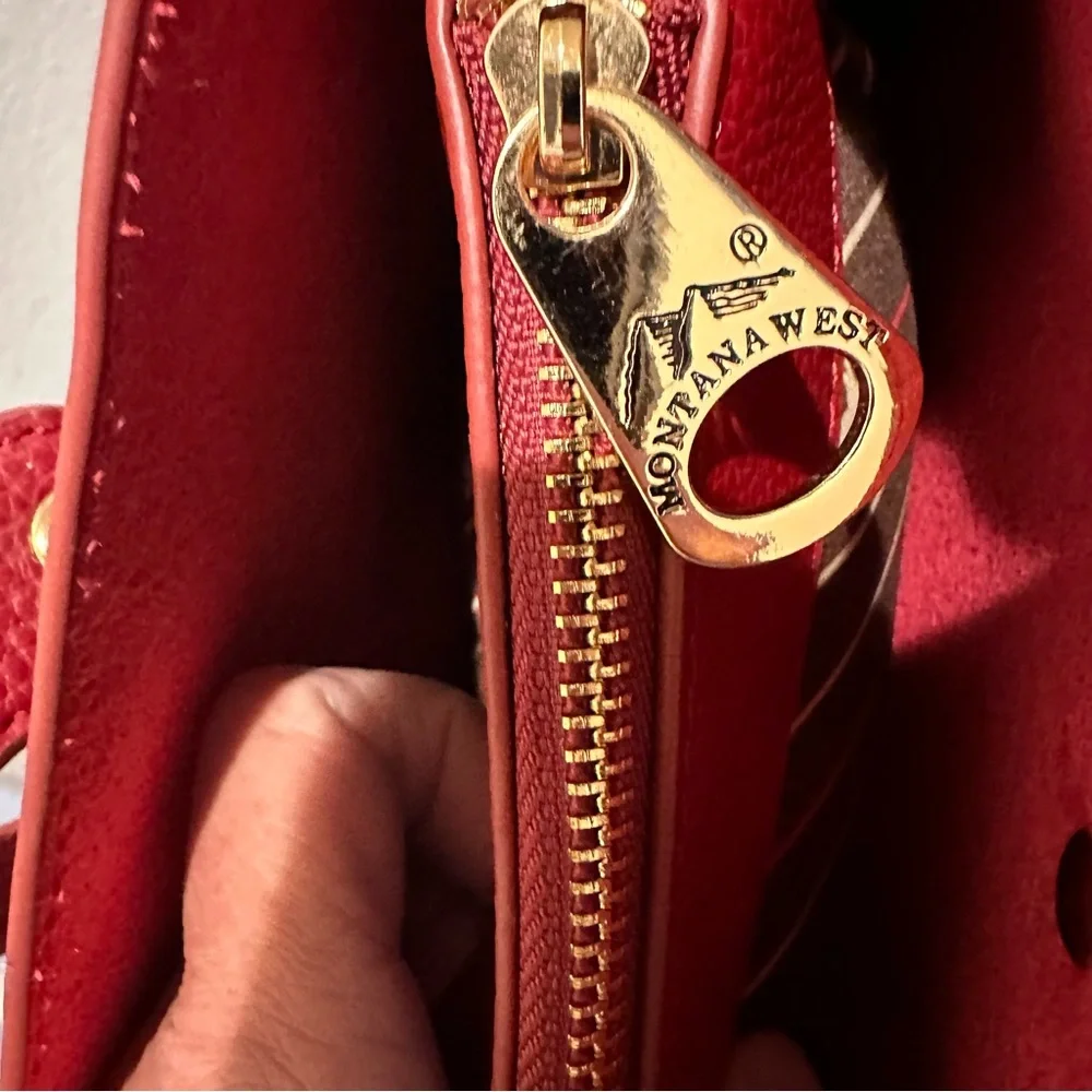Montana West Red Crossbody Bag with Textured Material and Gold Hardware
